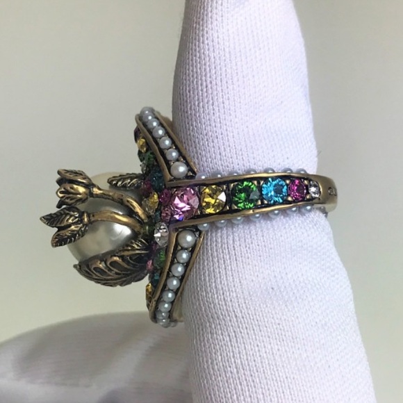 NEW GUCCI RING PEARL CRYSTAL EMBELLISHED Flower - Picture 5 of 12